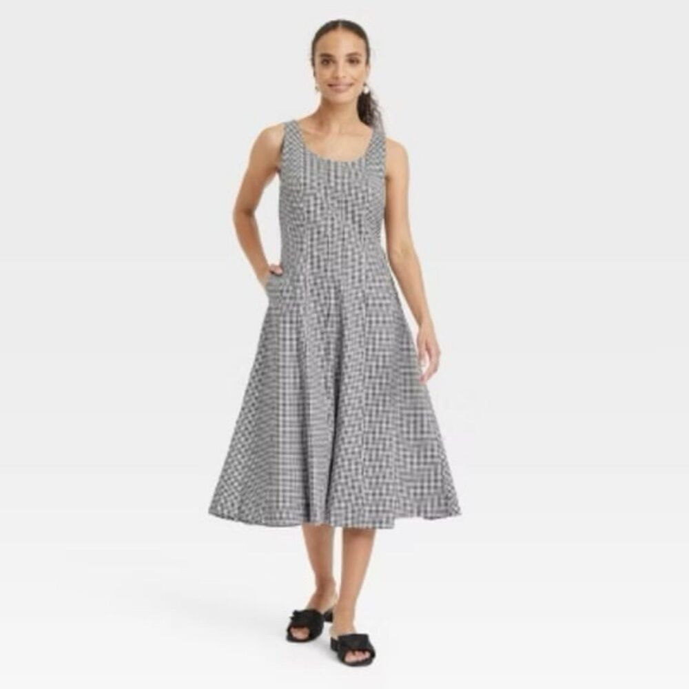 A New Day Gingham Corset Midi Dress Size 4  NWT